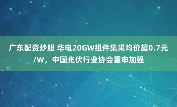 广东配资炒股 华电20GW组件集采均价超0.7元/W，中国光伏行业协会重申加强